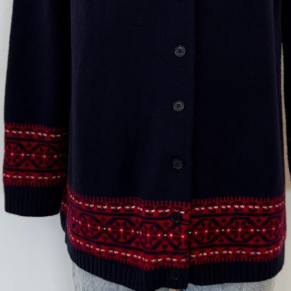 Talbots Fair Isle Lambswool Blend Cardigan Sweater Button Down Navy Red 2XP - Picture 5 of 10